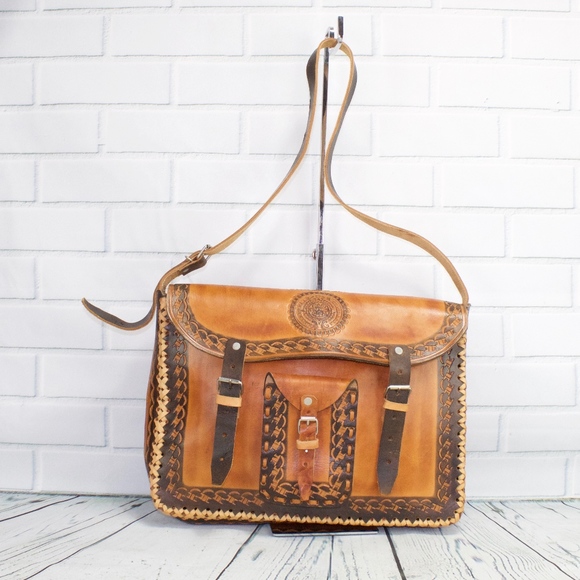 Taxco Handbags - All Leather Briefcase Style Messenger Flap Bag